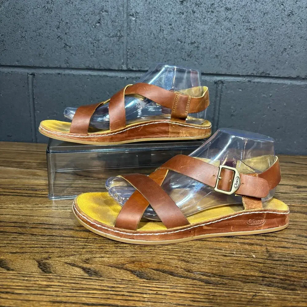 Chaco Wayfarer Brown Leather Sandals Strappy Comfort Slingback Women’s 9 - Picture 2 of 8